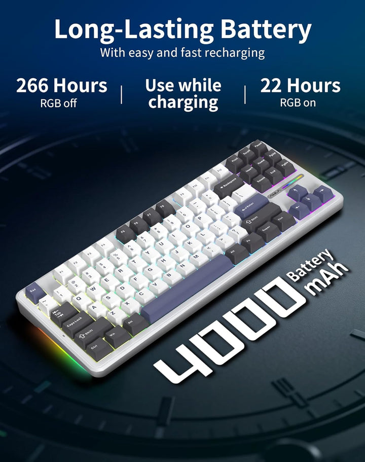 Aula F87 Pro Gaming Keyboard, Tri-Mode BT5.0\/2.4GHz\/USB-C Hot-Swa...