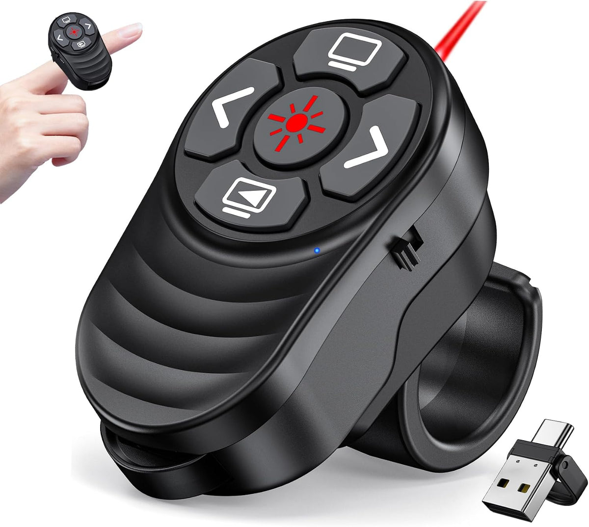 Presentador inalámbrico USB tipo C con láser, control remoto de presentación, anillo para el dedo, clicker de PowerPoint, avance de diapositivas para laptop Mac, clase de oficina