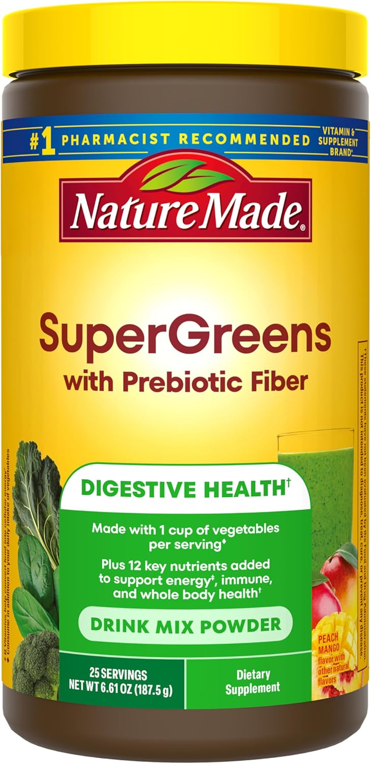Nature Made Polvo Super Greens con mezcla de bebida de fibra prebiótica