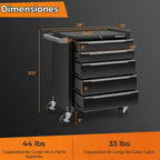 Goplus Cofre de herramientas con ruedas de 5 cajones, gabinete de almacenamiento de herramientas de acero con asa, agujeros para colgar, sistema de bloqueo con llave central