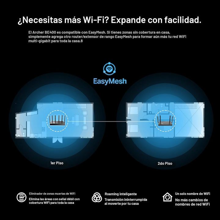 TP-Link Enrutador WiFi 7 de doble banda BE6500 (BE400) - Puertos du...