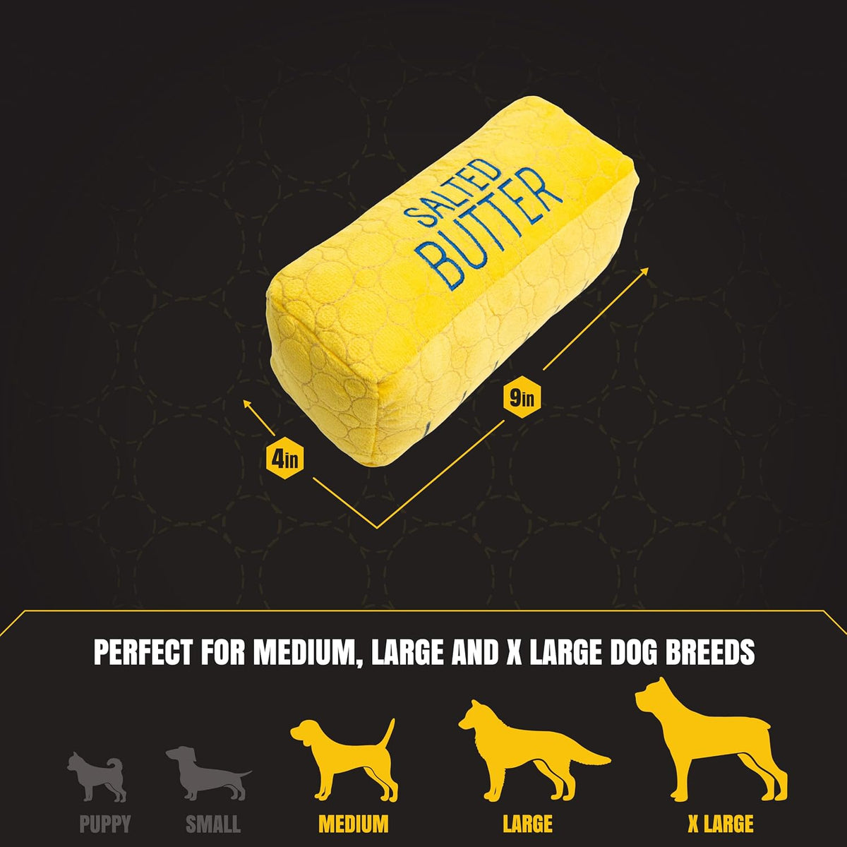 Bite Force Juguete para perros – Mantequilla salada de felpa grande, duradera y fuerte con chirriador, reforzada con Kevlar para masticadores agresivos.