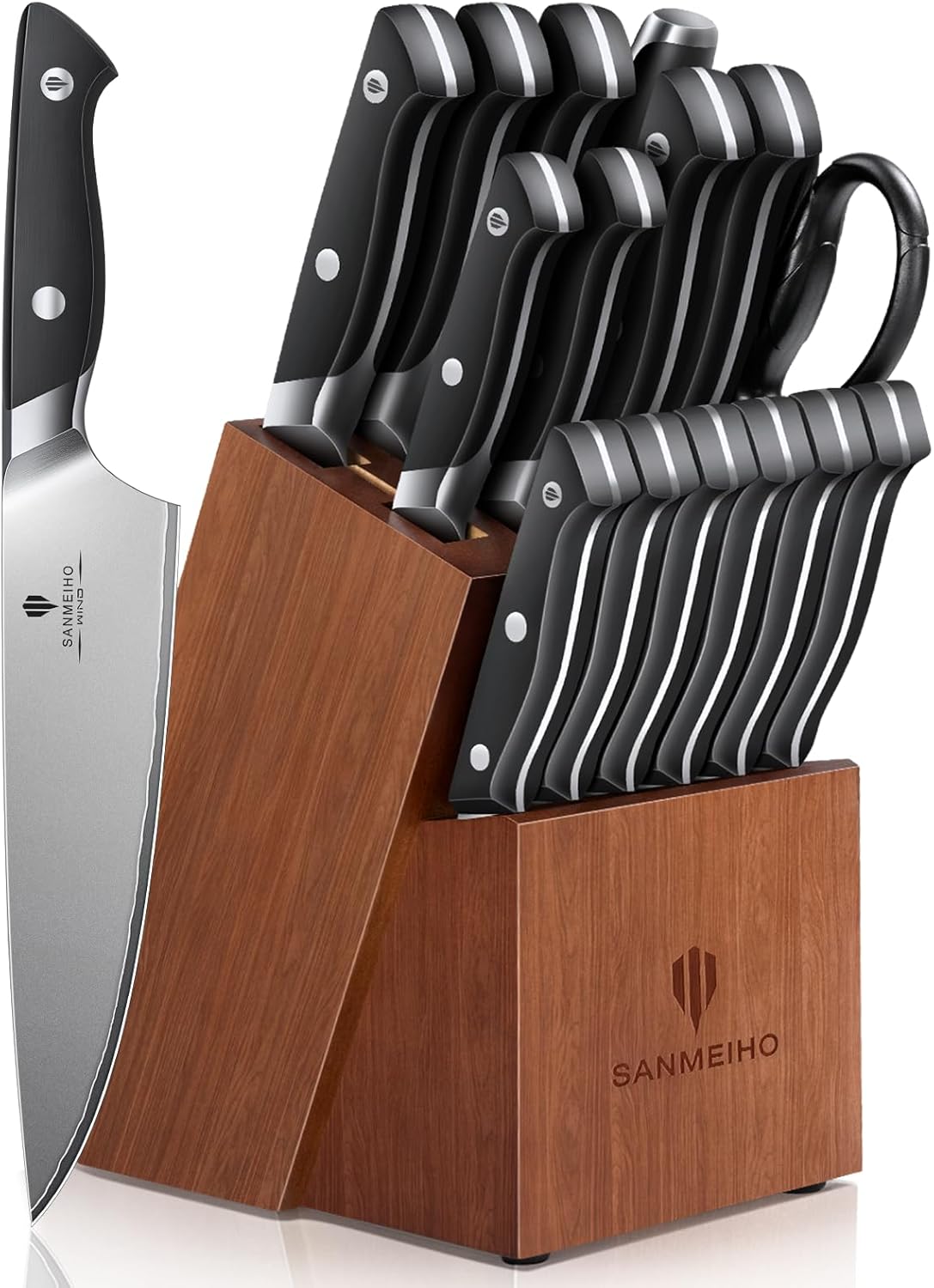 Juego de 16 cuchillos de cocina japoneses con bloque, aptos para