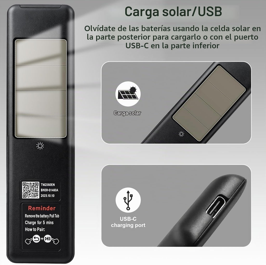 Reemplazo remoto para Samsung-Smart-TV, BN59-01480A, recargable solar y tipo C, control de voz e inteligencia artificial, compatible con televisores inteligentes Samsung 2025-2026