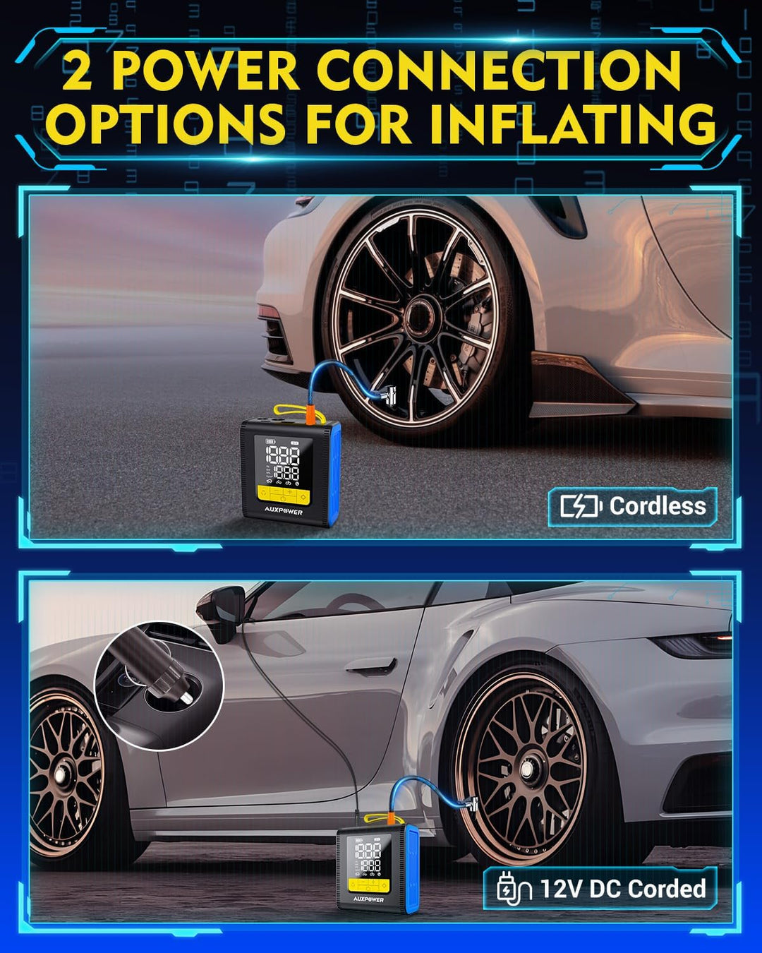 Auxpower Inflador de neumáticos H4, compresor de aire portátil, bom...