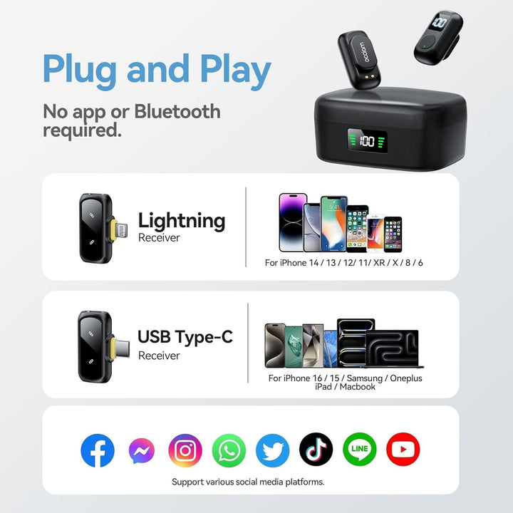 occiam Mini micrófono Lavalier para iPhone y Android Micrófono inal...