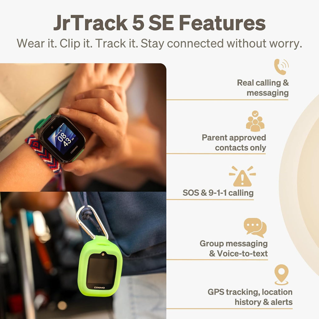 JrTrack 5 SE Kids Smart Watch de Cosmo | Reloj teléfono y rastreador GPS
