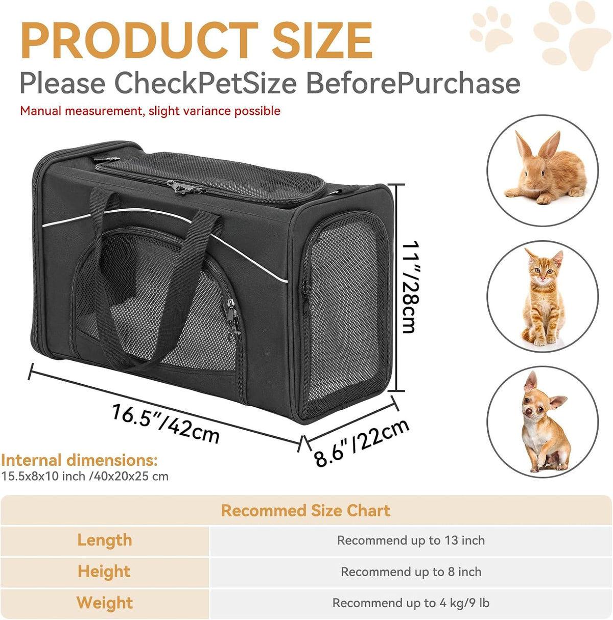 Petsfit Transportador de aerolíneas para gatos pequeños, colocación