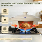 Magnifique - Olla de franela de 5 cuartos de galón con tapa, olla de arcilla natural para cocinar, cacerola no tóxica sin PFAS para horno y estufa, horno holandés para cocción lenta, hornear y servir
