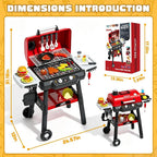 Juego de parrilla para niños, parrilla de juguete para barbacoa con luz de sonido de humo y rueda, juguetes de cocina movibles para niños pequeños de 3 a 5 años, 2 capas de barbacoa, comida, Navidad, regalos de cumpleaños para nietos