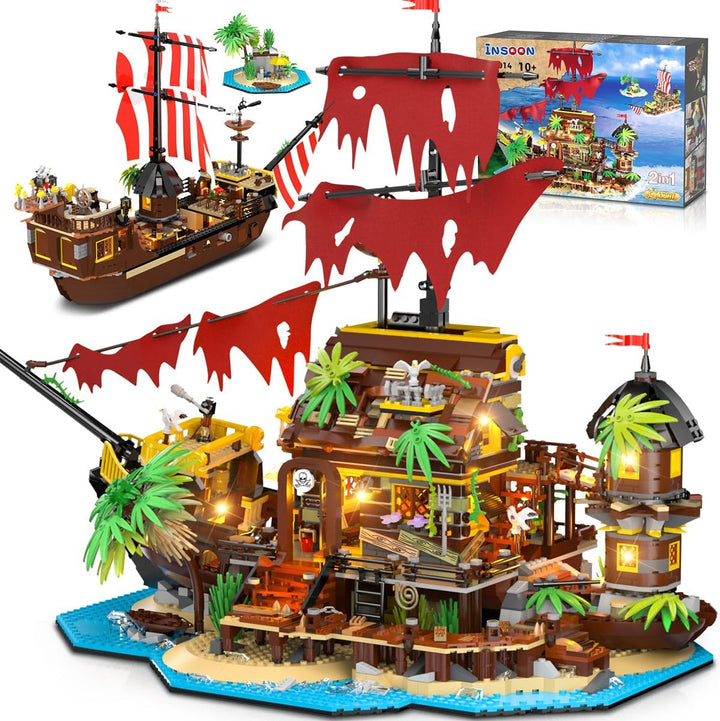 Juego de construcción de casa de naufragio pirata con luz