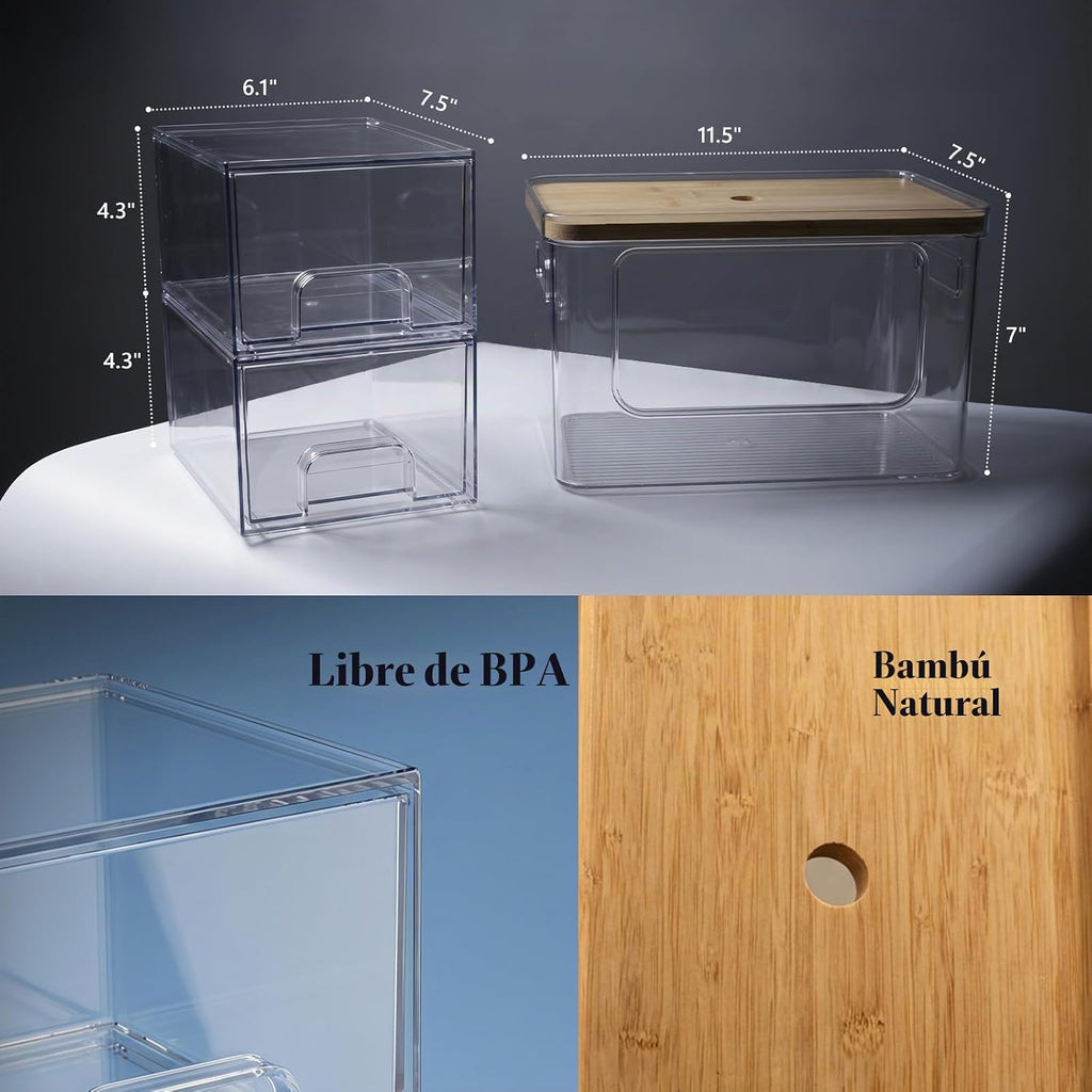 Organizadores para debajo del fregadero 3 en 1, almacenamiento de acrílico apilable para baño, dispensador de bolsas de basura y soporte para cápsulas de lavavajillas para cocina y organización
