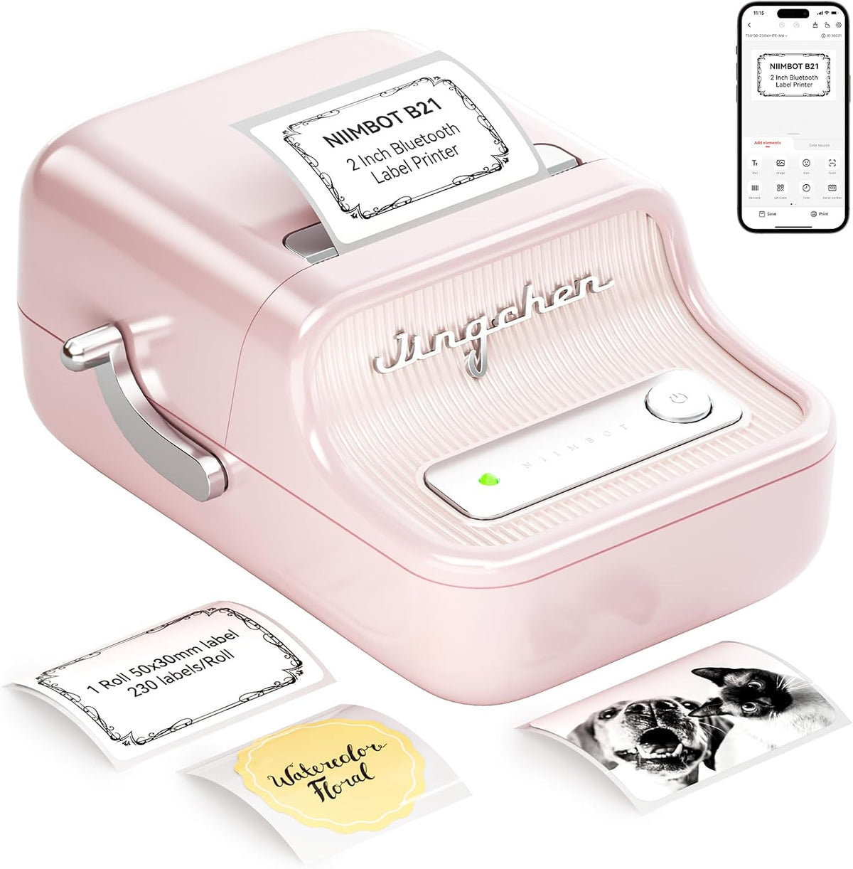 NIIMBOT B21 Etiquetadora, Impresora térmica de etiquetas Bluetooth de 2 pulgadas, Rosa