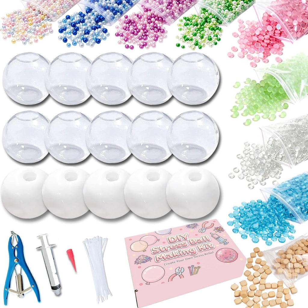 Juego de hacer bolas antiestrés para adultos, juego de fabricación blanda con 15 pieles de bolas TPR, 9 tipos de rellenos, bomba de aire, herramienta de vacío, tapones y bridas para cables, haz que