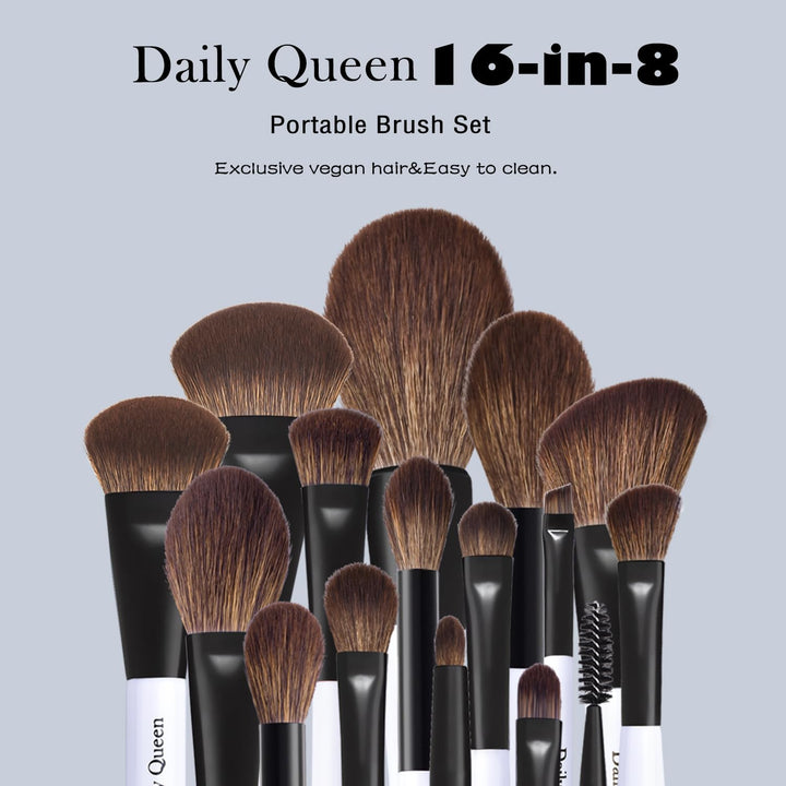Daily Queen Juego de brochas de maquillaje portátiles, 8 piezas de...
