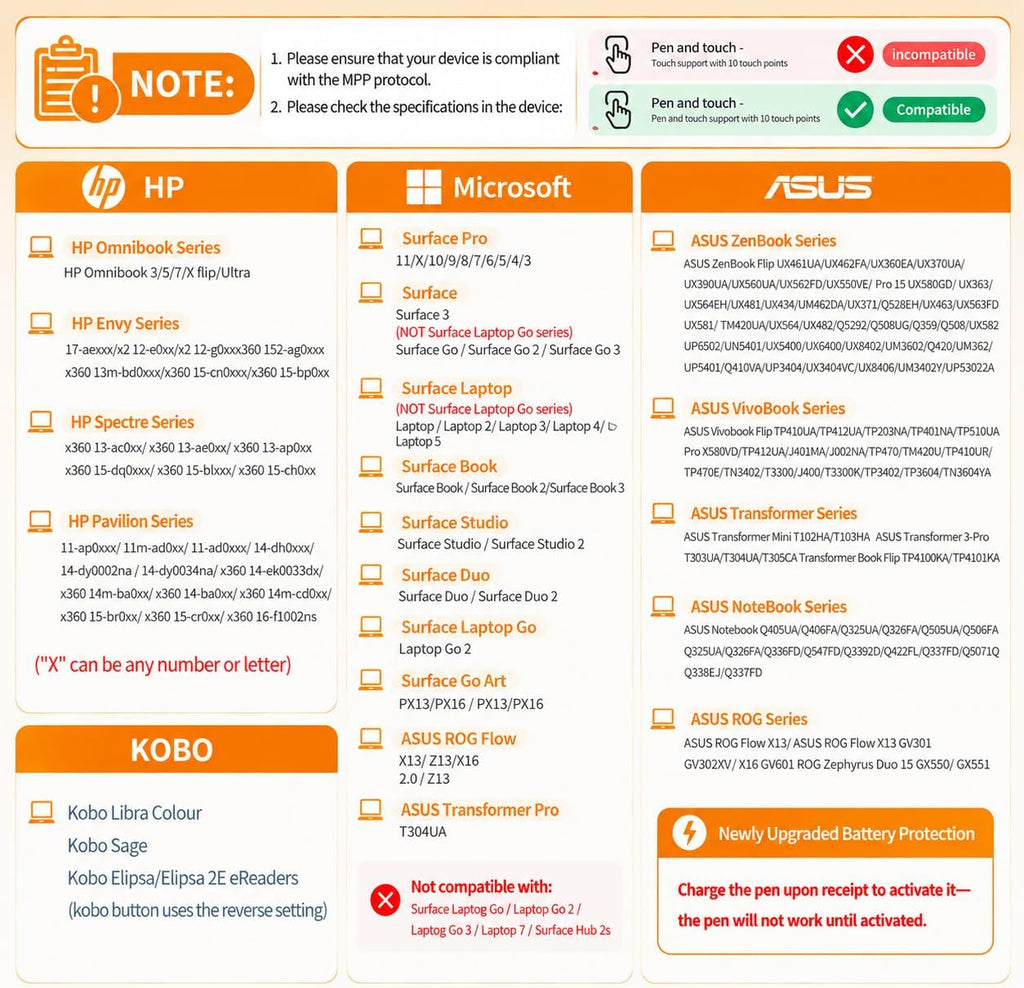 Lápiz óptico de inclinación recargable MPP 2.0 para HP - 4096 Sensibilidad