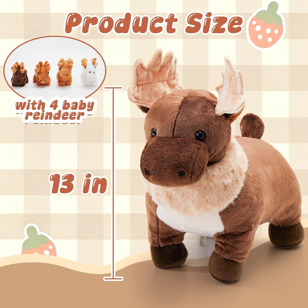 Peluche de alce con 4 bebés, 5 unidades