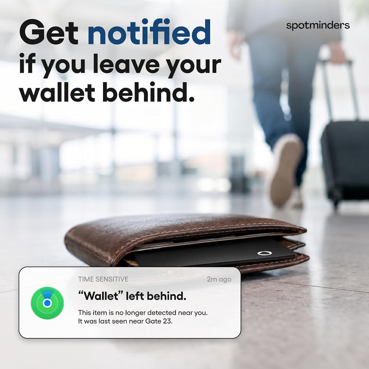 SPOTMINDERS - Tarjeta de seguimiento de billetera con certificación MFi de Apple para viajes, funciona con Apple Find My, IP68 impermeable, recargable, tarjeta de seguimiento para cartera, equipaje