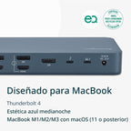 Kensington SD5900T - Estación de acoplamiento DisplayLink Thunderbolt 4, Quad 4K para MacBook Pro/Air M1/M2/M3/M4 con chipsets Pro y Max, 100 W PD, HDMI/DP/TB4, ranuras para tarjetas SD/Micro SD, azul