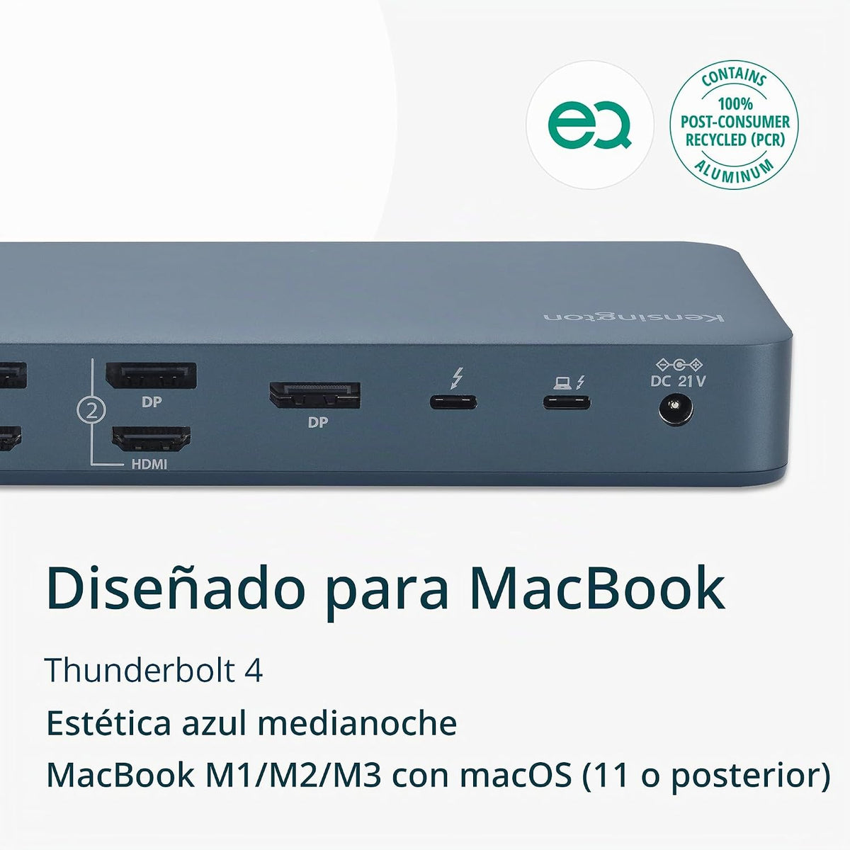 Kensington SD5900T - Estación de acoplamiento DisplayLink Thunderbolt 4, Quad 4K para MacBook Pro/Air M1/M2/M3/M4 con chipsets Pro y Max, 100 W PD, HDMI/DP/TB4, ranuras para tarjetas SD/Micro SD, azul