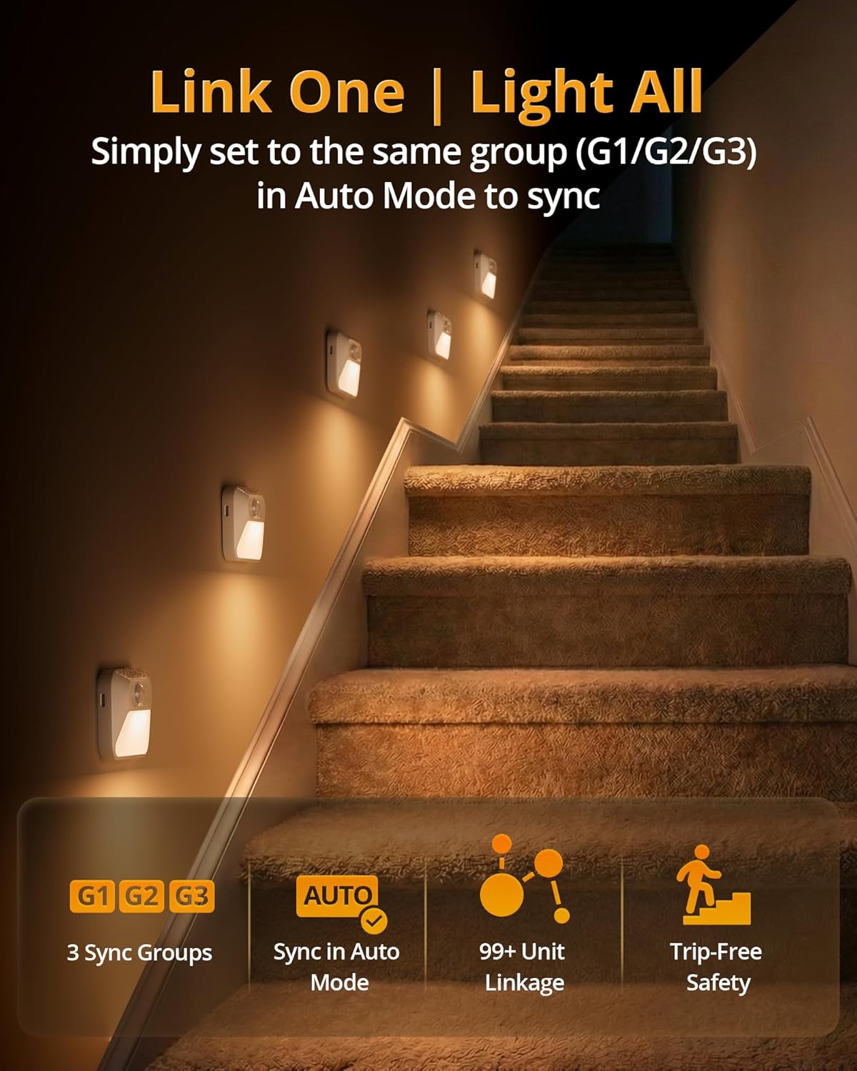 Luces nocturnas con sensor de movimiento de sincronización con base