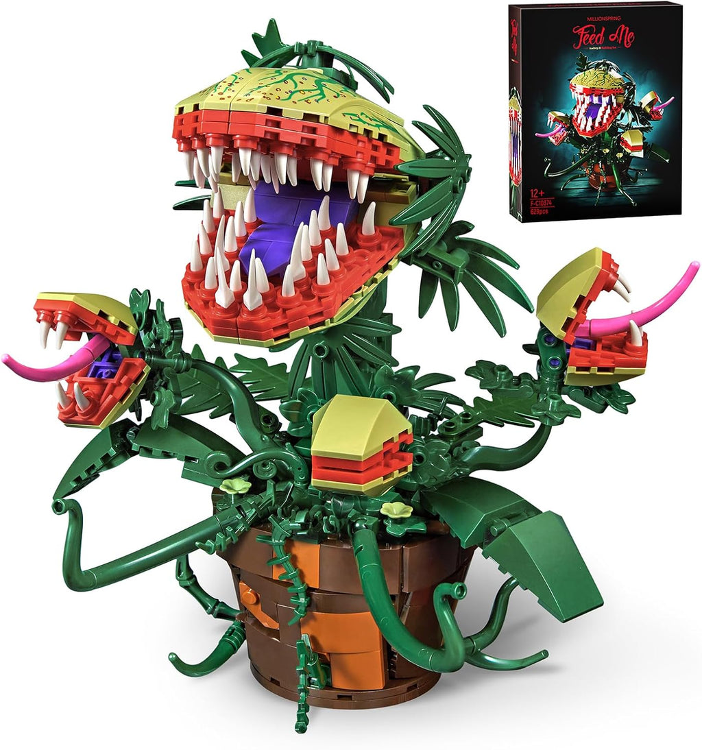 Audrey II - Juego de 2 bloques de construcción botánicos de plantas de piraña compatibles con Lego, kit de juguetes de terror, decoración de tienda de flores, decoración y regalo para fanáticos de las