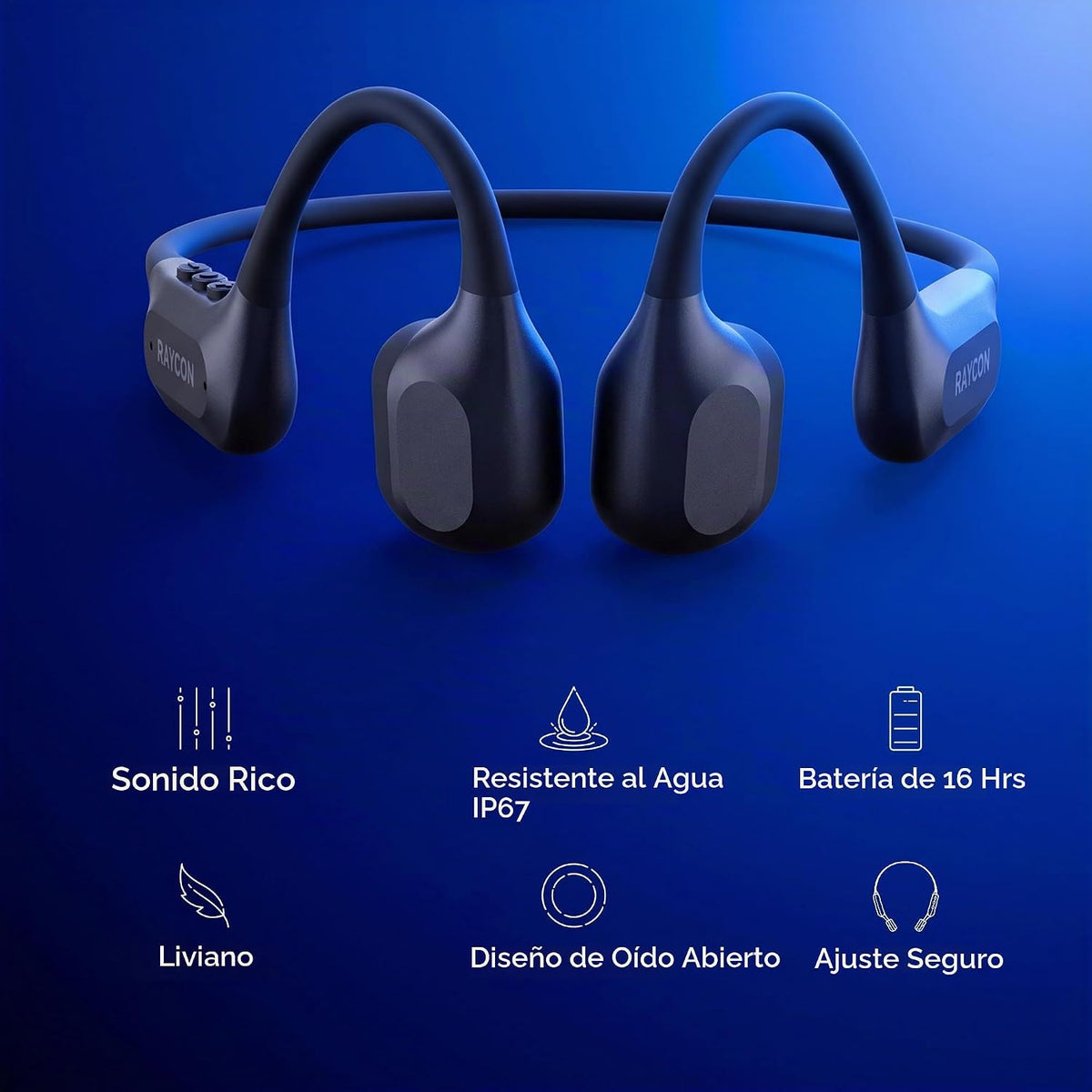 Raycon Auriculares de oreja abierta - Auriculares inalámbricos Bluetooth con gancho ajustable y doble micrófono, IPX5 resistente al agua, batería de 40 horas