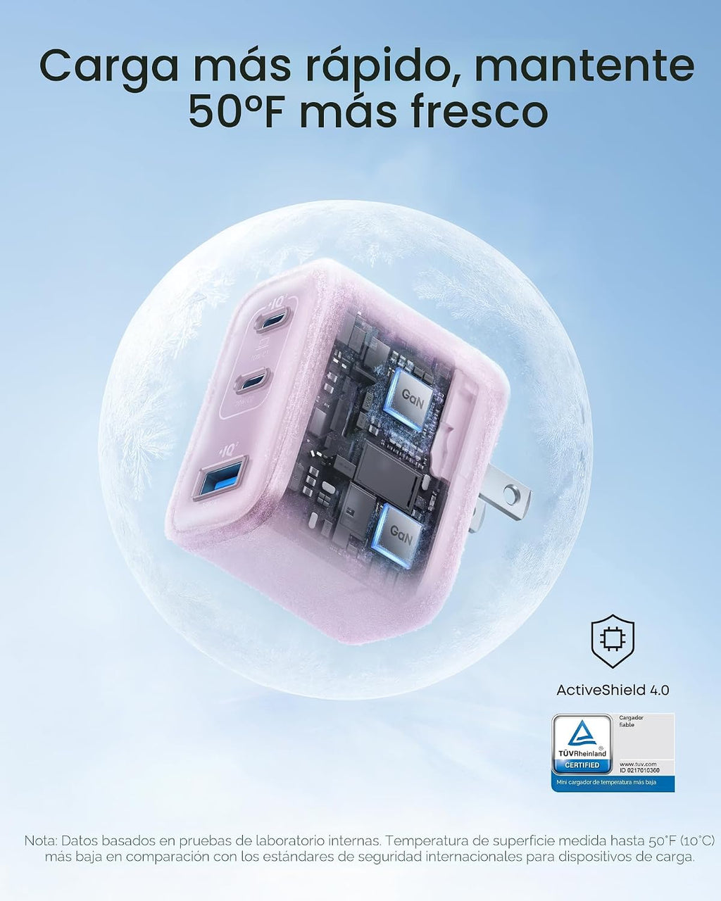 Anker Nano 70W Max Cargador Rápido de 3 Puertos USB-C, cargador tipo C de carga