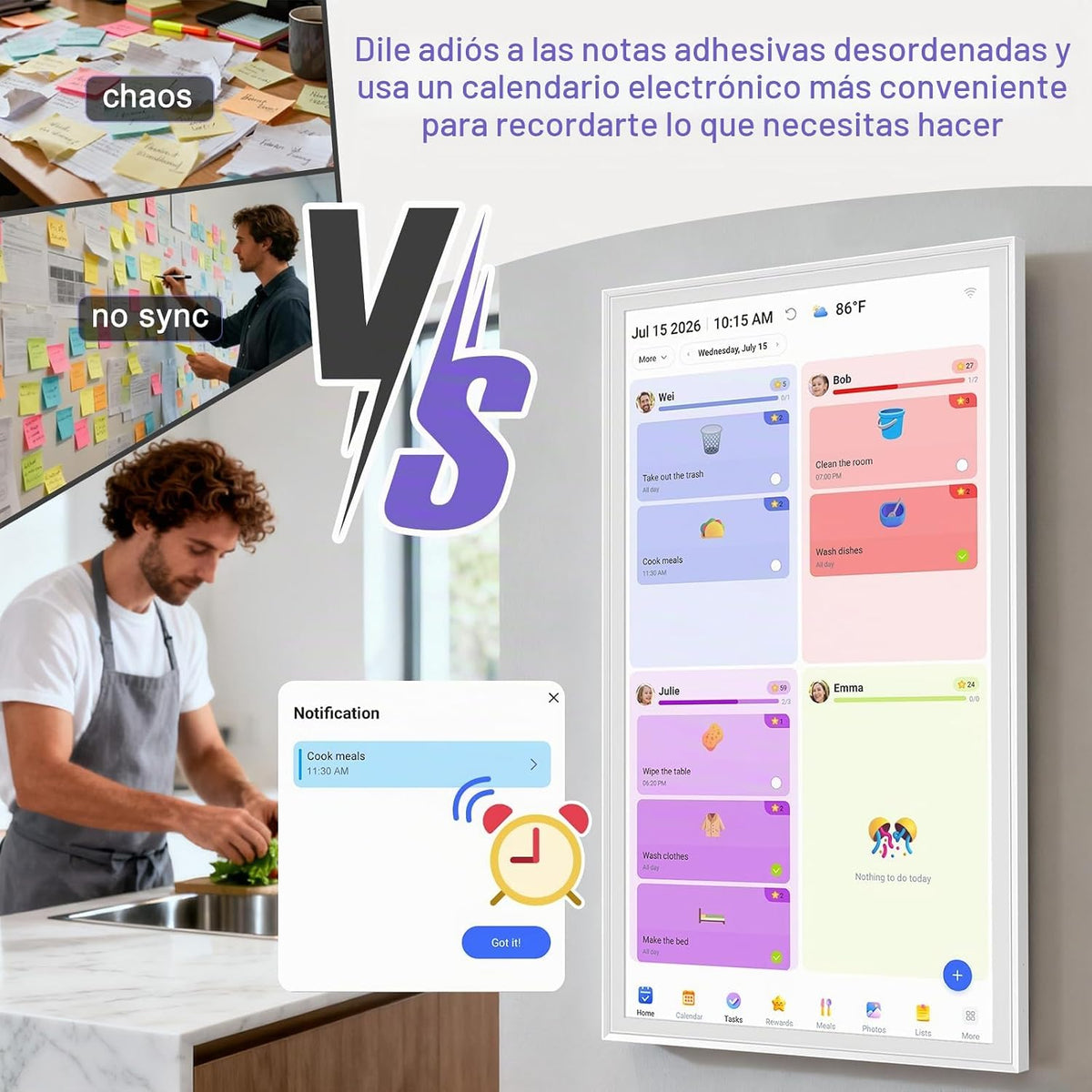 Calendario digital inteligente de 27 pulgadas, gráfico de tareas familiares