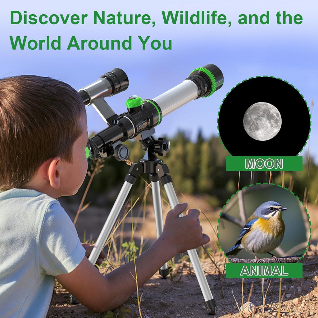 Telescopio para niños, juguetes espaciales para niños, incluye brújula y 3 oculares, gran telescopio portátil como regalo de astronomía, kit educativo STEM para niños y niñas para ver la luna