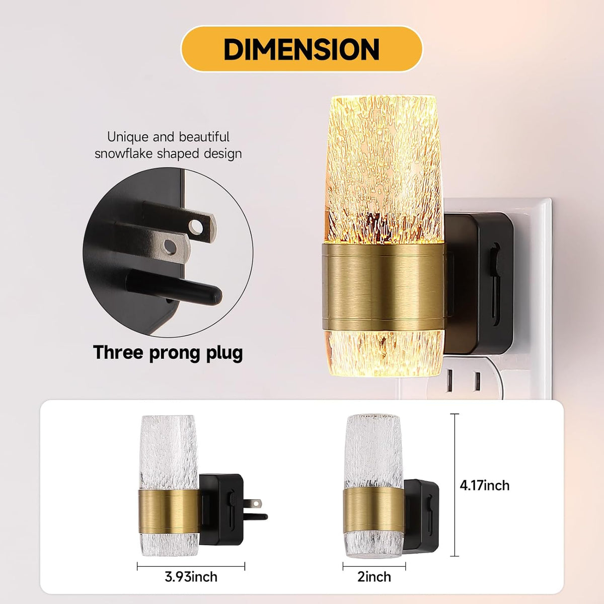 Luces nocturnas LED regulables de acrílico enchufable, sensor de atardecer a amanecer, paquete de 2 | Brillo ajustable de 0-100 lúmenes. Ambiente dorado cálido de 3000 K. Perfecto para dormitorio
