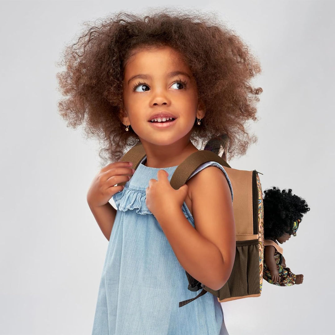 Nice2you Muñeca bebé negra con mochila portadora, muñeca de niña af...