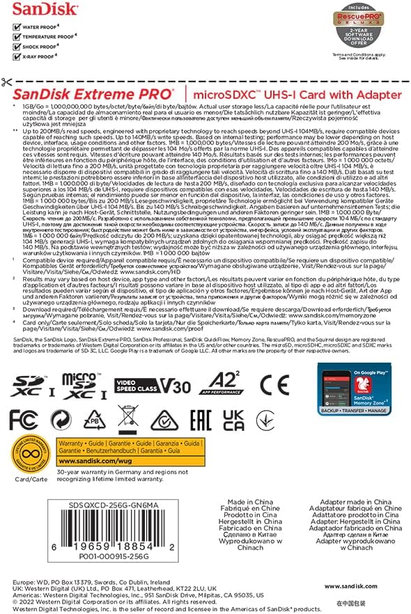 SanDisk Tarjeta Extreme PRO microSD UHS-I de 256 GB con