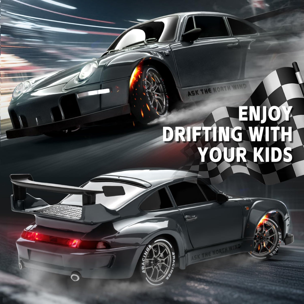 RC Drift Car 1/24 Widebody Gris Control remoto Drift Car para