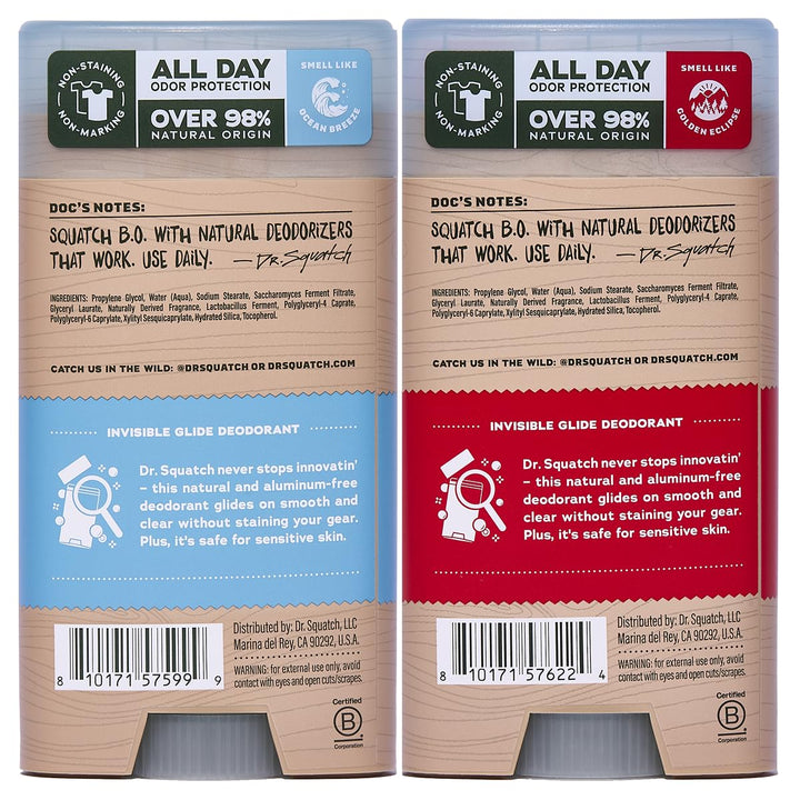 Dr. Squatch Invisible Glide Natural Desodorante para hombre, desliz...