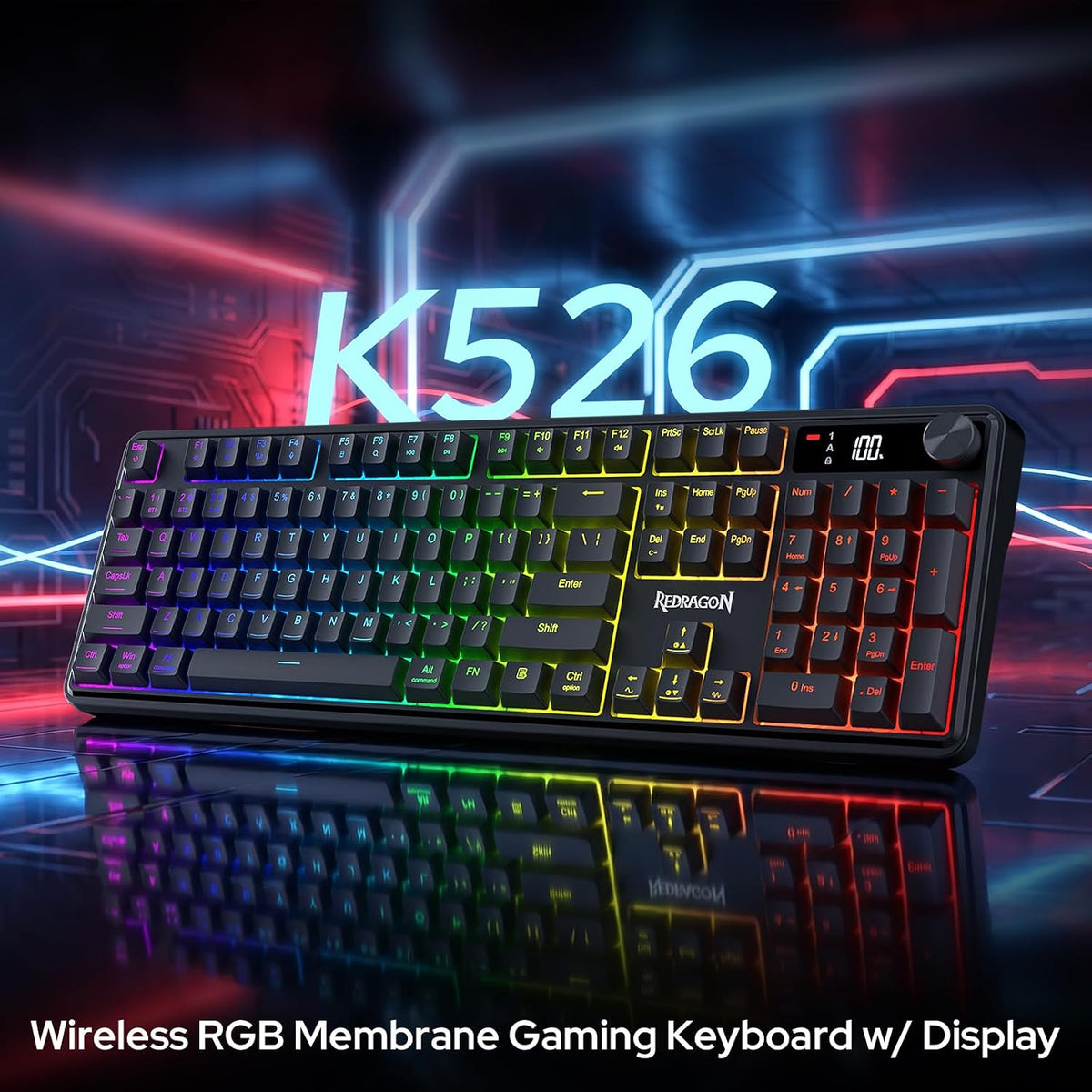Redragon K526 PRO Teclado inalámbrico RGB para juegos, pantalla LED...