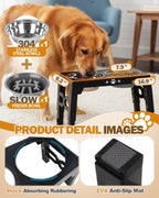Cuencos elevados para perros medianos y grandes, comedero antideslizante para perros con 1 plato de acero inoxidable y 1 cuenco de alimentación lenta, cuencos elevados ajustables de 5 alturas a 3.15 pulgadas -8.66 pulgadas -9.84 pulgadas -11.02 pulgadas