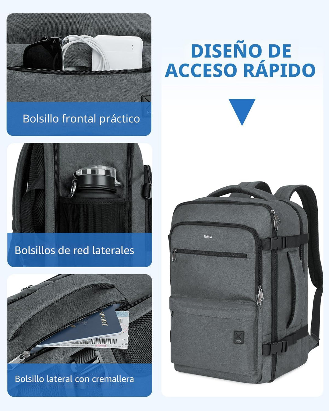 WANDF Mochila de viaje para Spirit Airlines, bolsa de artículos per...