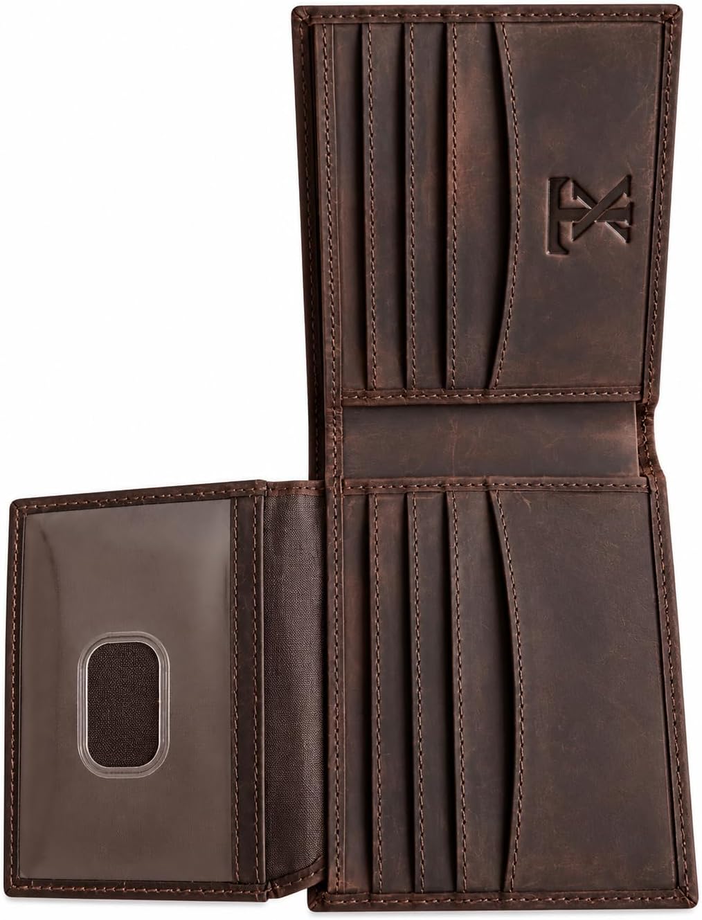 Billetera plegable de cuero de grano superior para hombre