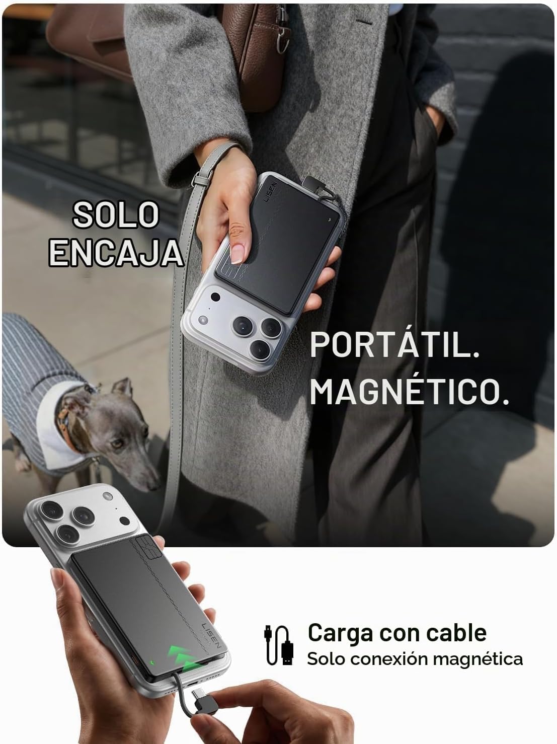 LISEN Banco de energía ultra delgado de 0.2 pulgadas, carga rápida,...