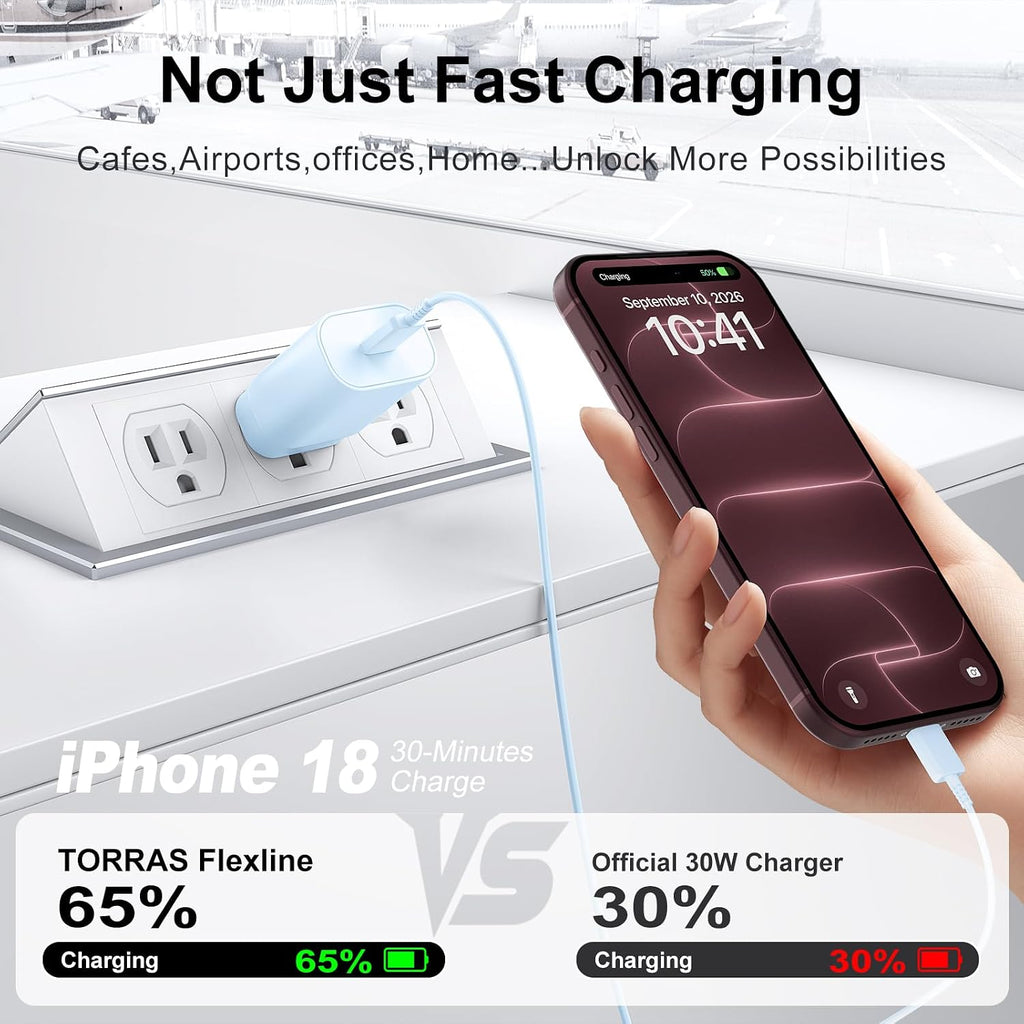Cargador para teléfono 17, 16, 15, carga rápida, 30 W, USB C, bloque de carga para teléfono 17 16 15 Pro Max y cable tipo C de 10 pies de largo para i.Phone 17/Air/17 Pro/17 Pro Max/16/16 Plus/16 Pro/16 Pro Max/15/15 Pro Max, azul
