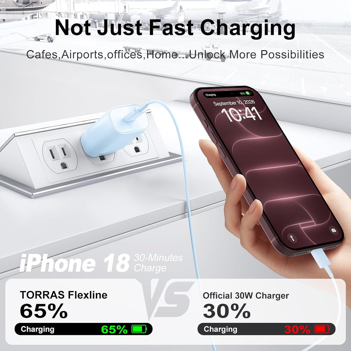 Cargador para teléfono 17, 16, 15, carga rápida, 30 W, USB C, bloque de carga para teléfono 17 16 15 Pro Max y cable tipo C de 10 pies de largo para i.Phone 17/Air/17 Pro/17 Pro Max/16/16 Plus/16 Pro/16 Pro Max/15/15 Pro Max, azul