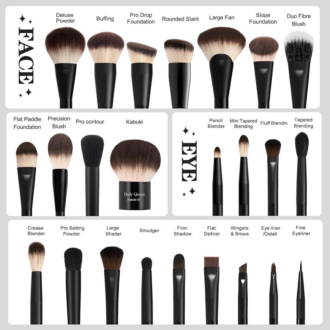 Juego de 25 brochas de maquillaje, color negro, profesional Kabuki,...