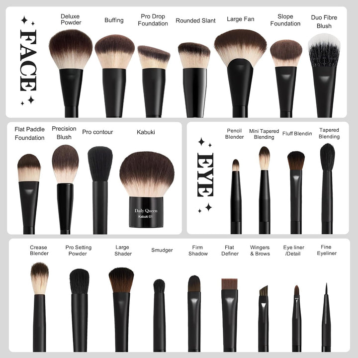 Juego de 25 brochas de maquillaje, color negro, profesional Kabuki,...