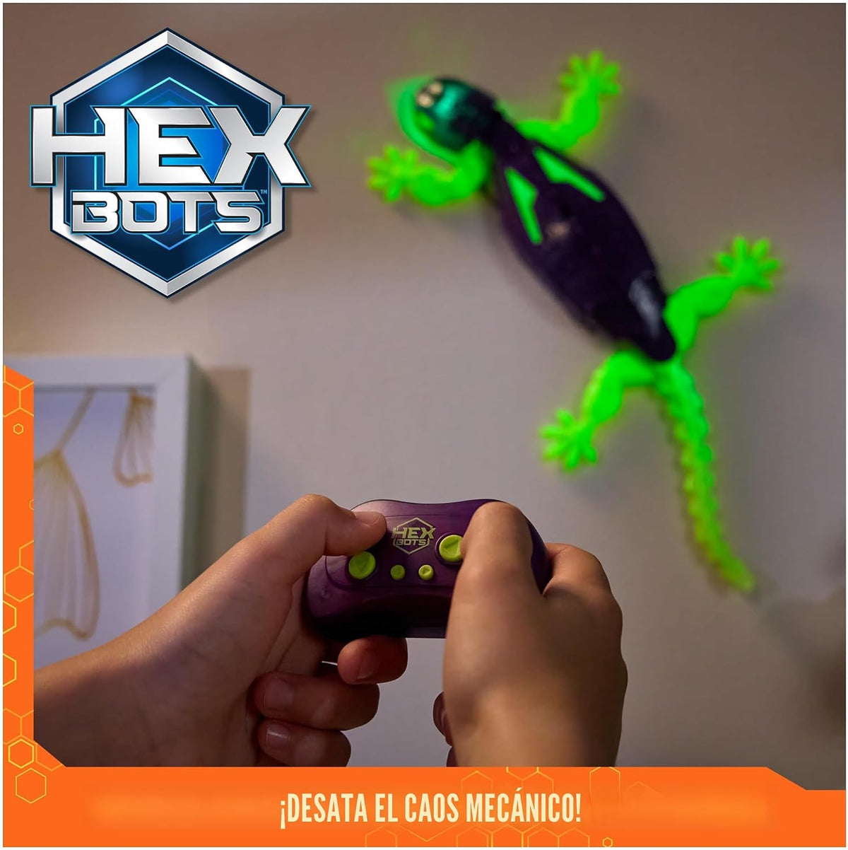 HEX BOTS Juguete de control remoto Gecko que brilla en la oscuridad