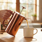 Cafetera de 8 tazas, con prensa de café francesa, 34 onzas, acero inoxidable, resistente, tetera con desatascador de acero inoxidable, Vajilla, Cobre