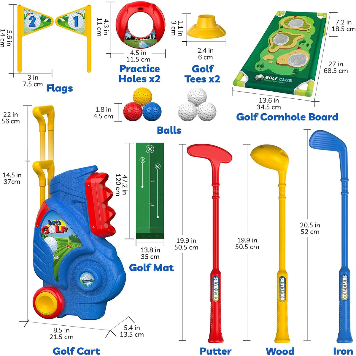 Liberry Juego de Palos de Golf para Niños Pequeños, Juguete para Niños y Niñas de 1 2 3 4 Años, Azul
