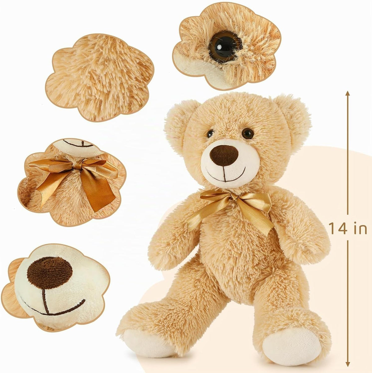 MorisMos Paquete de 6 osos de peluche a granel, osos de peluche pequeños de 14 pulgadas, bonitos osos de peluche para centro de mesa, baby shower, San Valentín, boda, cumpleaños, color marrón claro