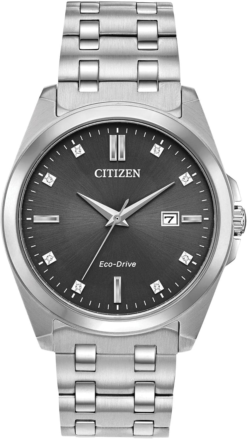 Citizen Reloj clásico Peyton Eco-Drive de 3 manecillas para hombre, fecha, cristal de zafiro, marcadores de diamantes