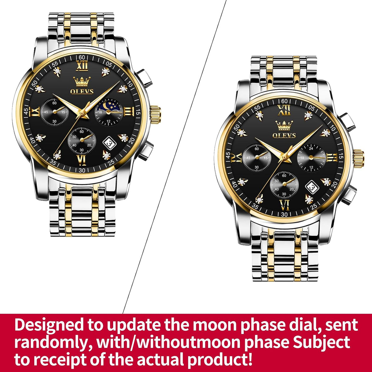 OLEVS Relojes para Hombre de Lujo a prueba de agua Lúminosos de lectura fácil Cronógrafo Con Esmalte Dorado Completo / Blanco Dial / Cara Negra Calendario Pulsera Relojes